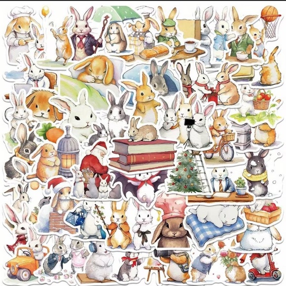 50 Pc Rabbit  Stickers - Picture 2 of 3